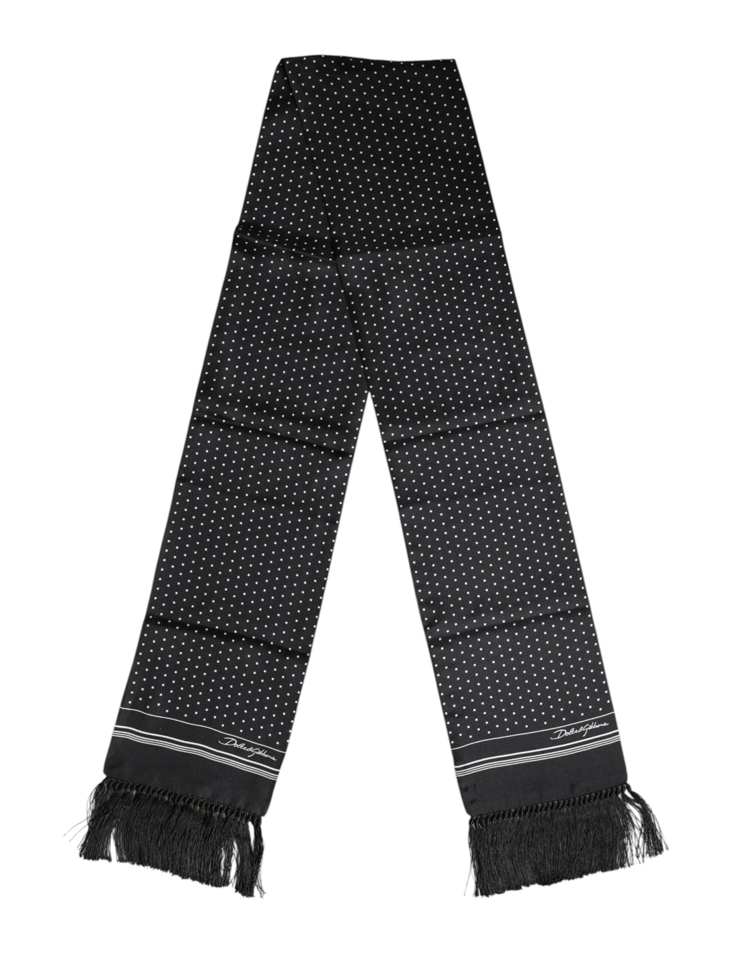 Dolce &amp;amp; Gabbana Svartvit Prickig Fransig Foulard Halsduk