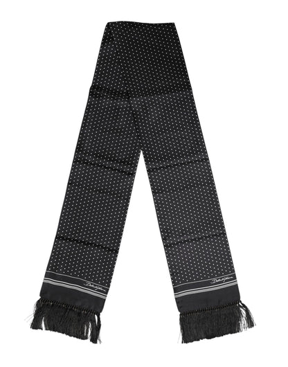 Dolce &amp;amp; Gabbana Svartvit Prickig Fransig Foulard Halsduk