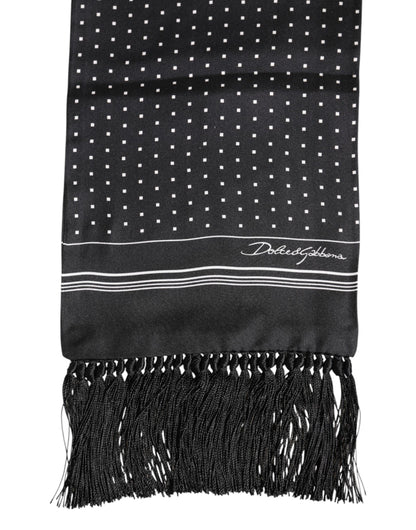Dolce &amp;amp; Gabbana Svartvit Prickig Fransig Foulard Halsduk
