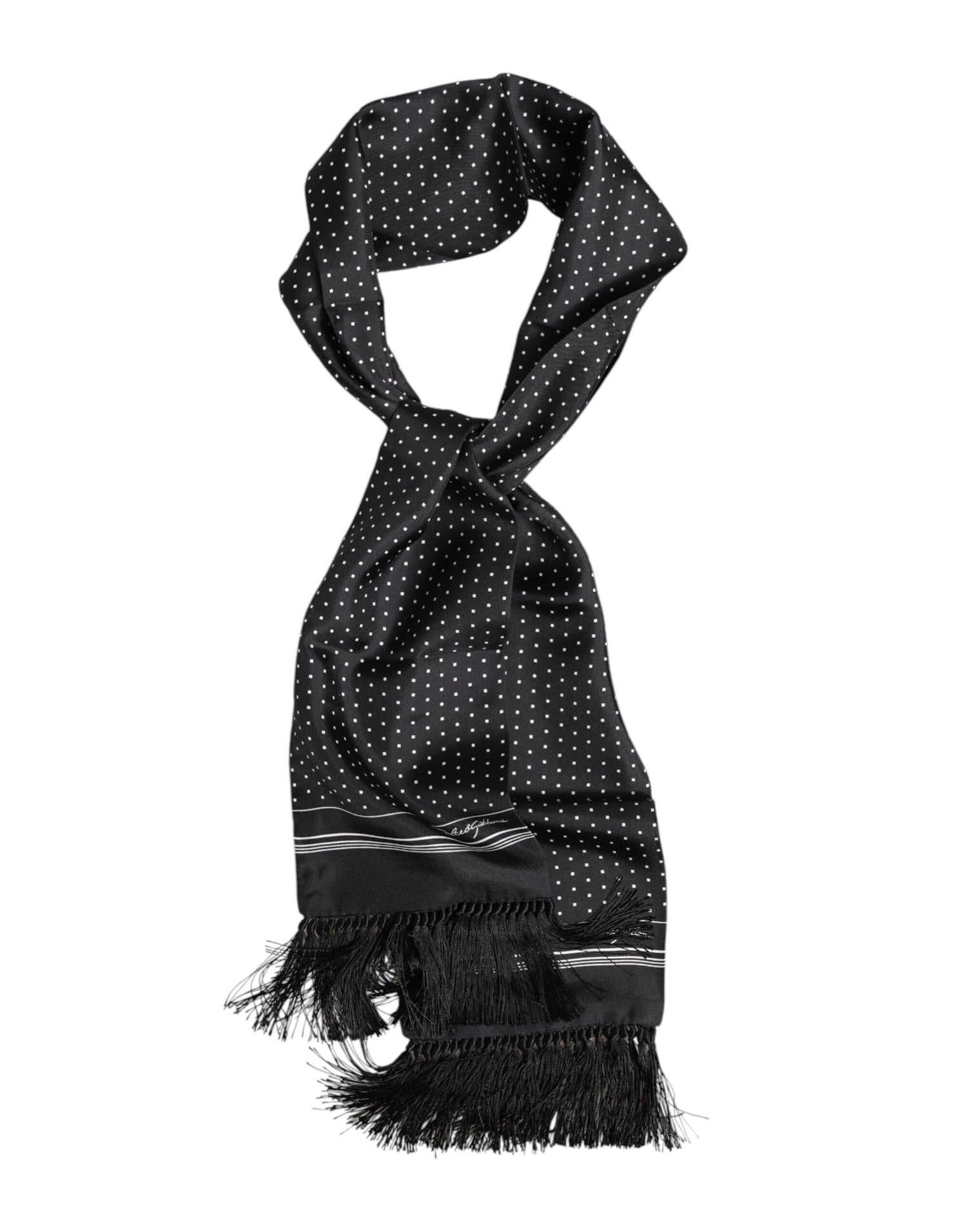 Dolce &amp;amp; Gabbana Svartvit Prickig Fransig Foulard Halsduk
