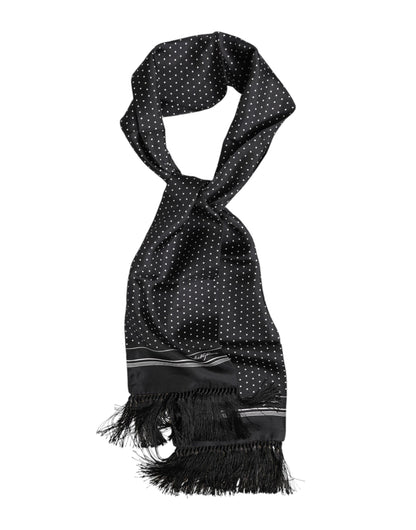 Dolce &amp;amp; Gabbana Svartvit Prickig Fransig Foulard Halsduk