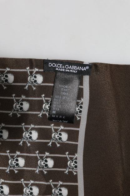 Dolce &amp;amp; Gabbana Brun Dödskallar Mönstrade Fransar Foulard Halsduk