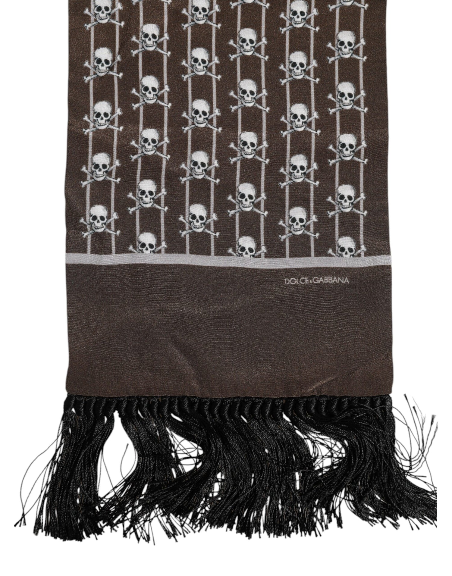 Dolce &amp;amp; Gabbana Brun Dödskallar Mönstrade Fransar Foulard Halsduk