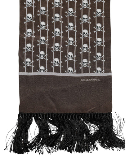 Dolce &amp;amp; Gabbana Brun Dödskallar Mönstrade Fransar Foulard Halsduk