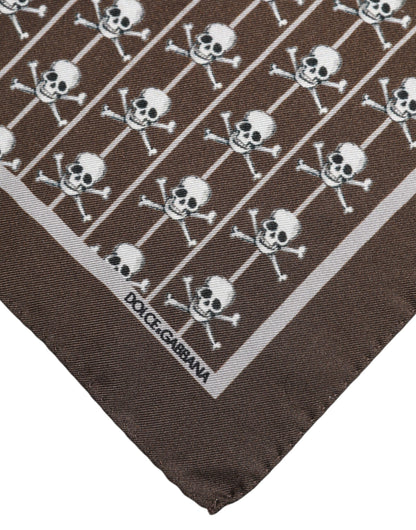 Dolce &amp;amp; Gabbana Brun Skull Siden Fyrkantig Herrhalsduk