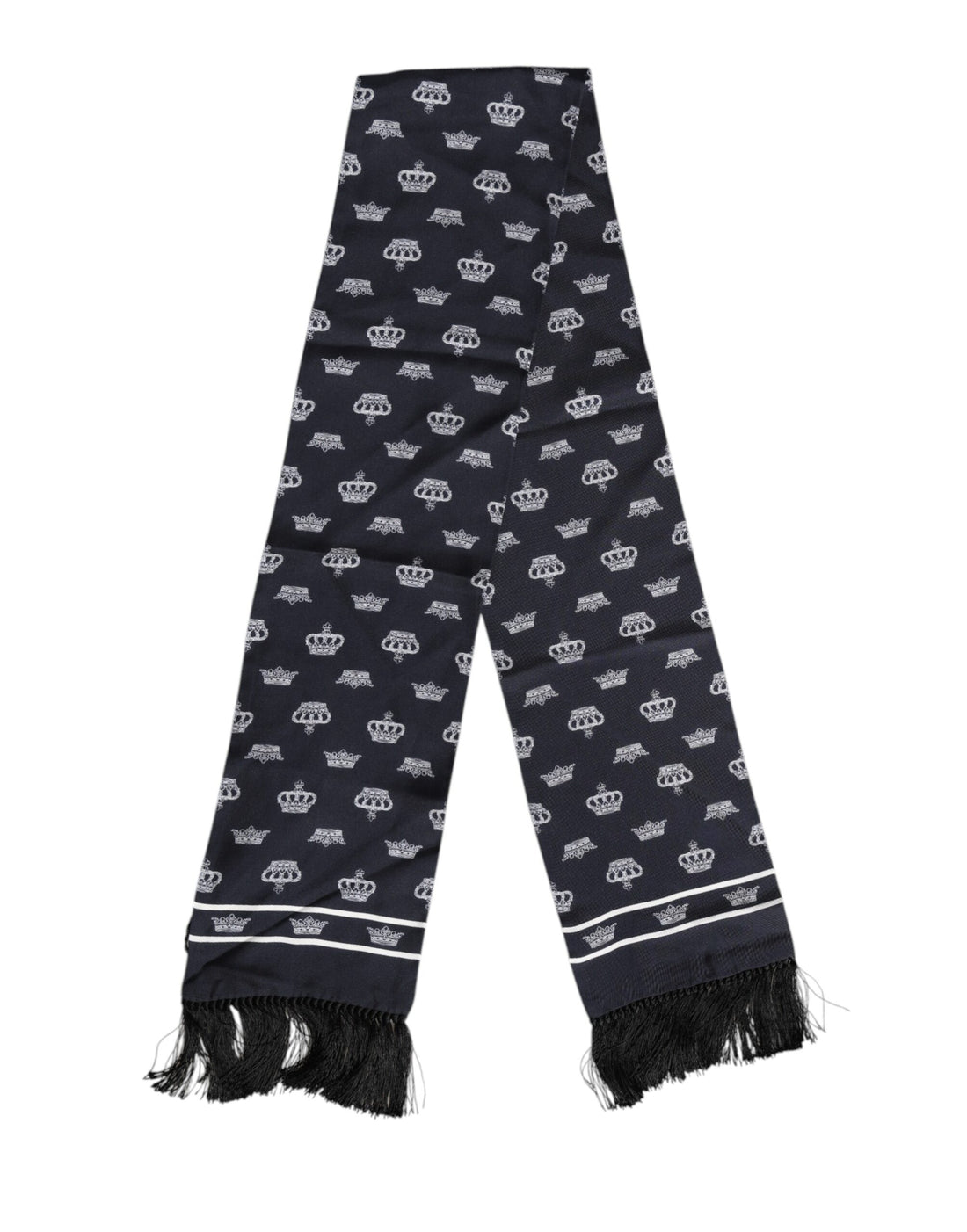 Dolce &amp;amp; Gabbana Svart Siden Kronfransar Herr Foulard Halsduk