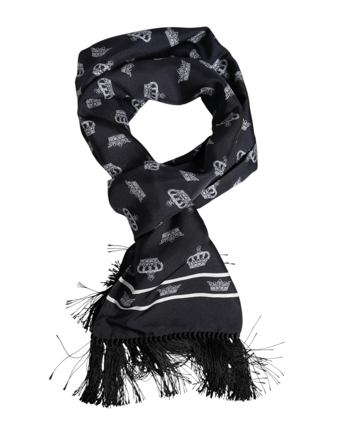 Dolce &amp;amp; Gabbana Svart Siden Kronfransar Herr Foulard Halsduk