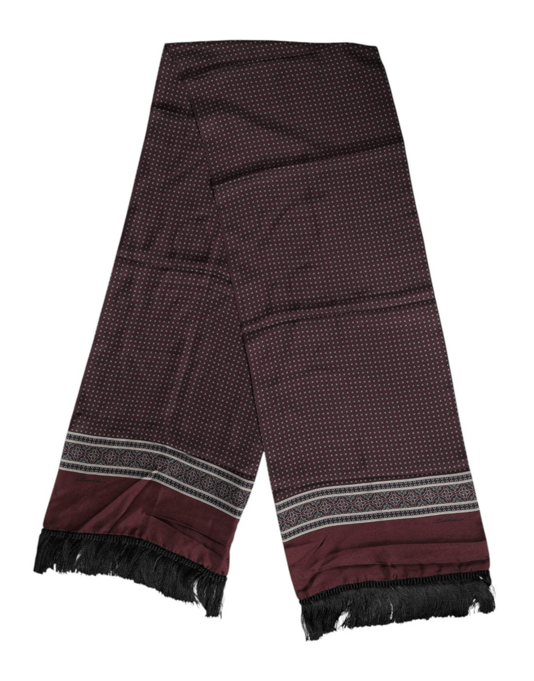 Dolce &amp;amp; Gabbana Rödbrun Prickig Sidenfransad Foulard Halsduk