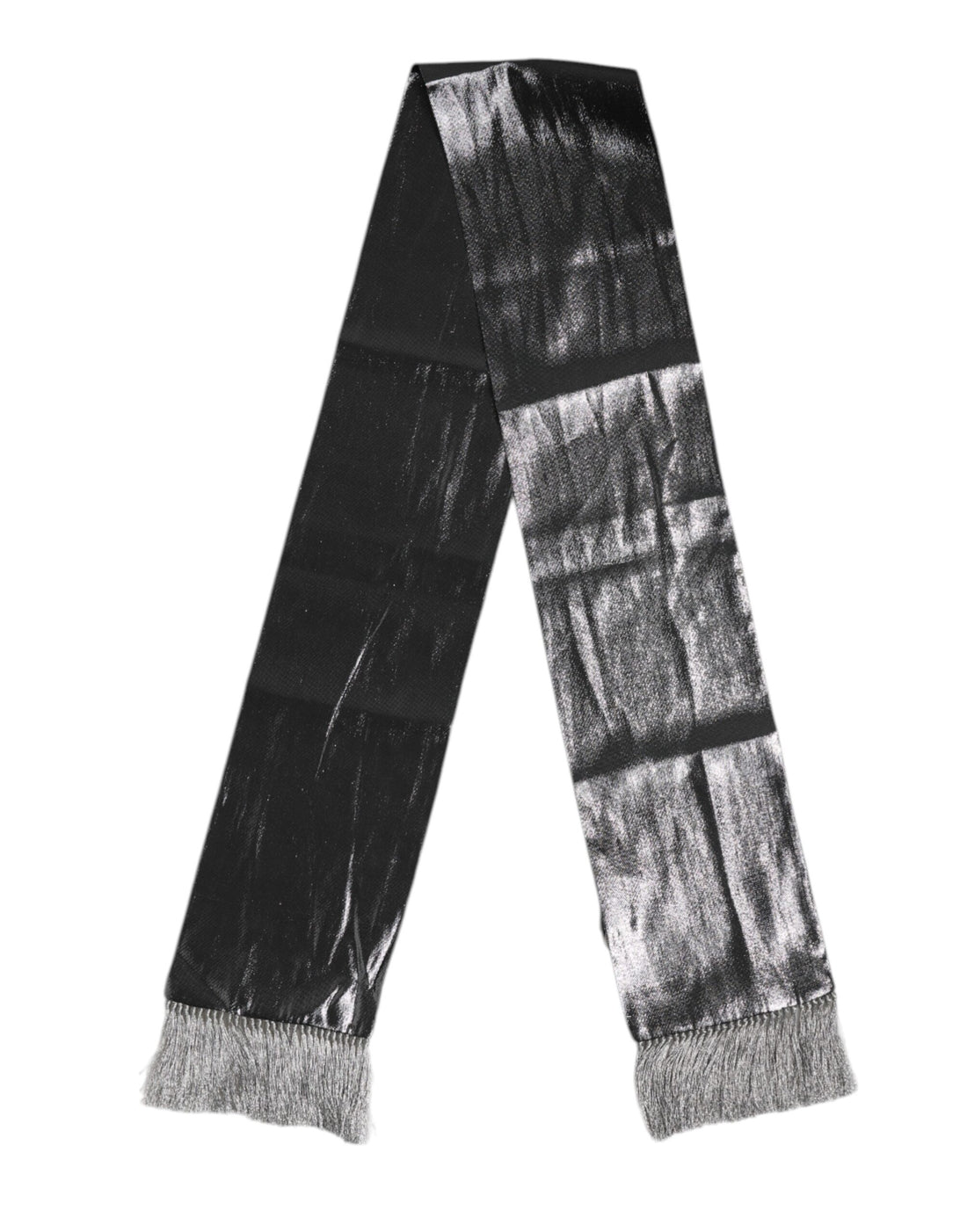 Dolce &amp;amp; Gabbana Metallic Grå Sidenfransar Foulard Halsduk