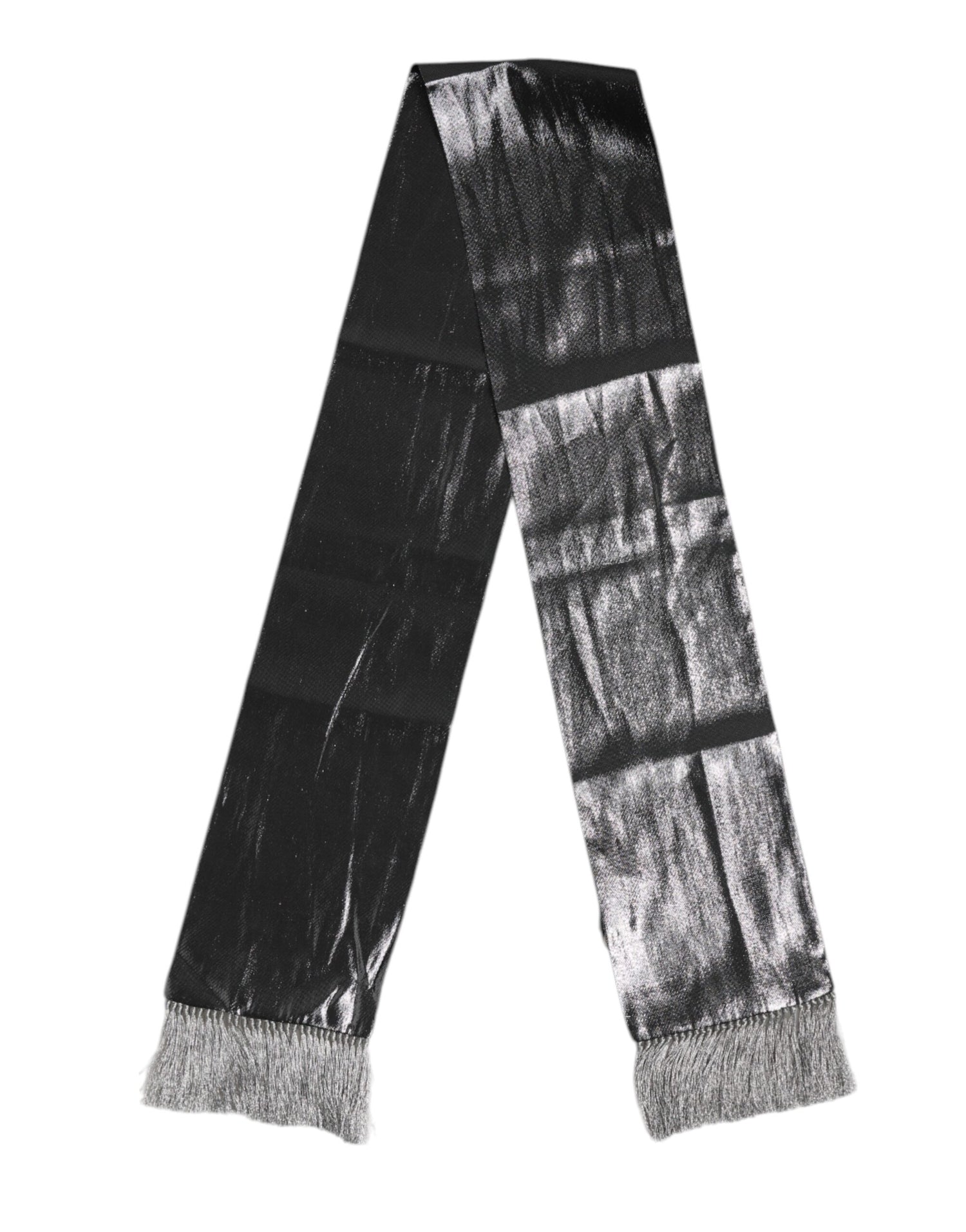Dolce &amp;amp; Gabbana Metallic Grå Sidenfransar Foulard Halsduk