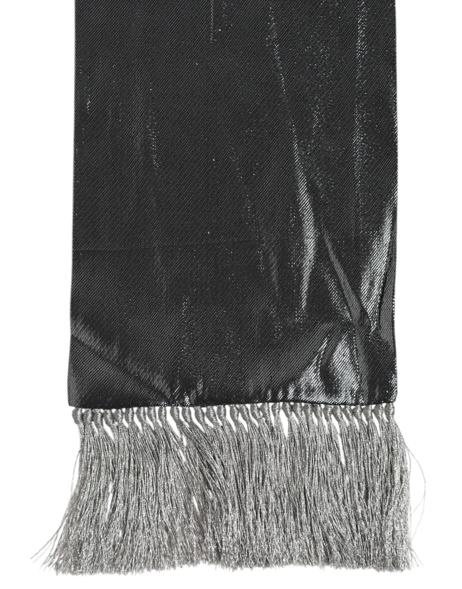 Dolce &amp;amp; Gabbana Metallic Grå Sidenfransar Foulard Halsduk