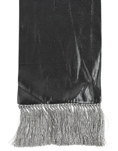 Dolce &amp;amp; Gabbana Metallic Grå Sidenfransar Foulard Halsduk