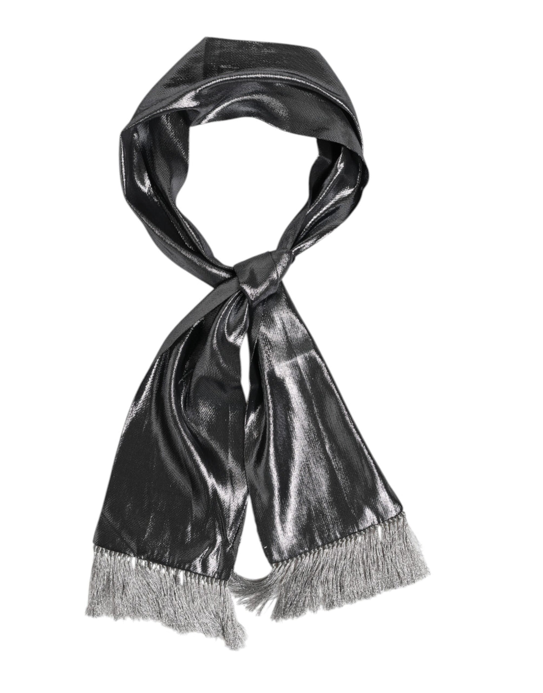 Dolce &amp;amp; Gabbana Metallic Grå Sidenfransar Foulard Halsduk