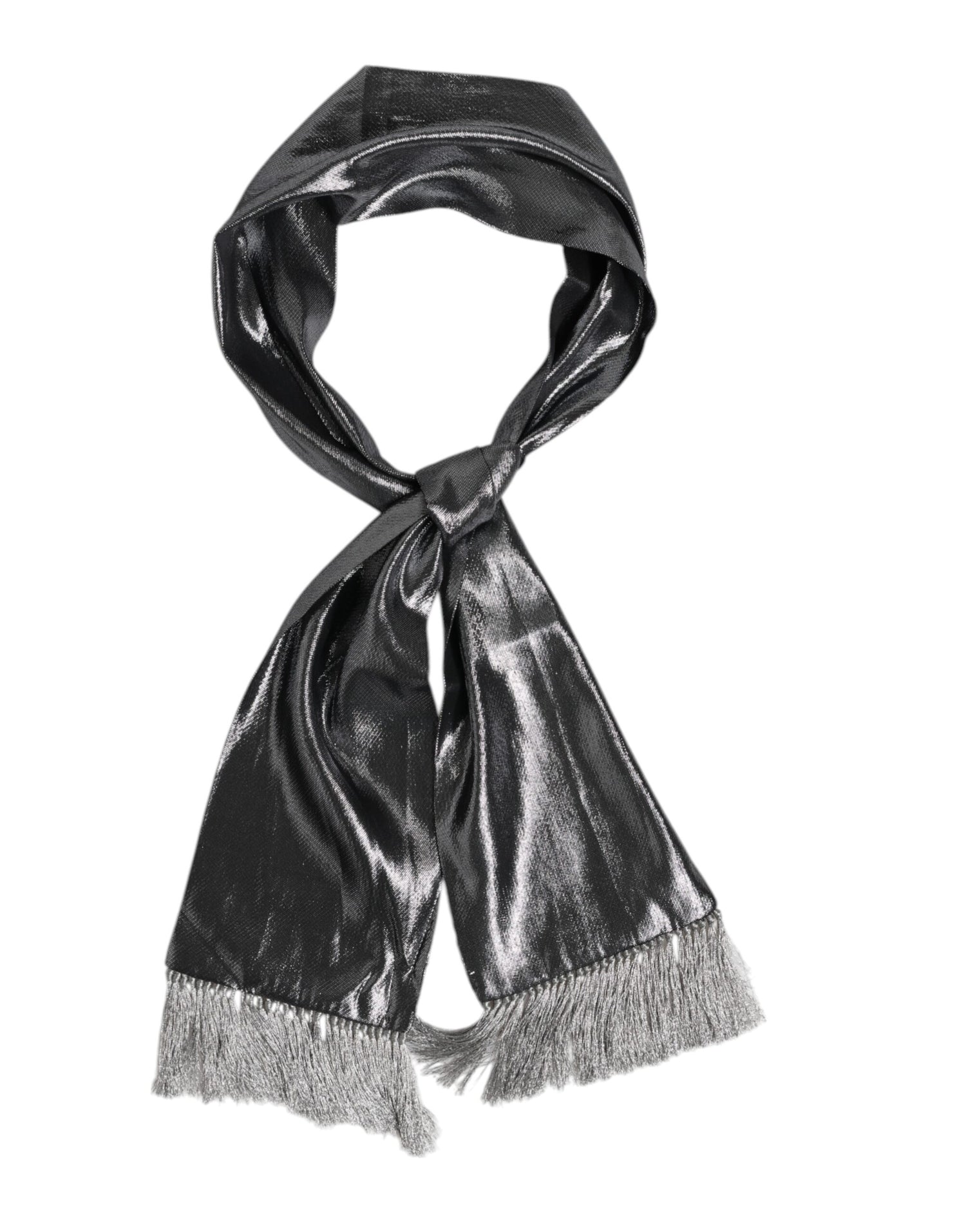 Dolce &amp;amp; Gabbana Metallic Grå Sidenfransar Foulard Halsduk
