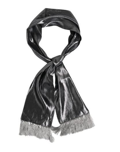 Dolce &amp;amp; Gabbana Metallic Grå Sidenfransar Foulard Halsduk