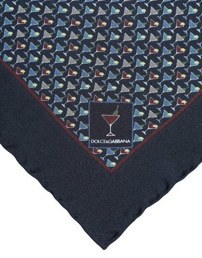 Dolce &amp;amp; Gabbana Blå Cocktail Siden Fyrkantig Foulard Halsduk