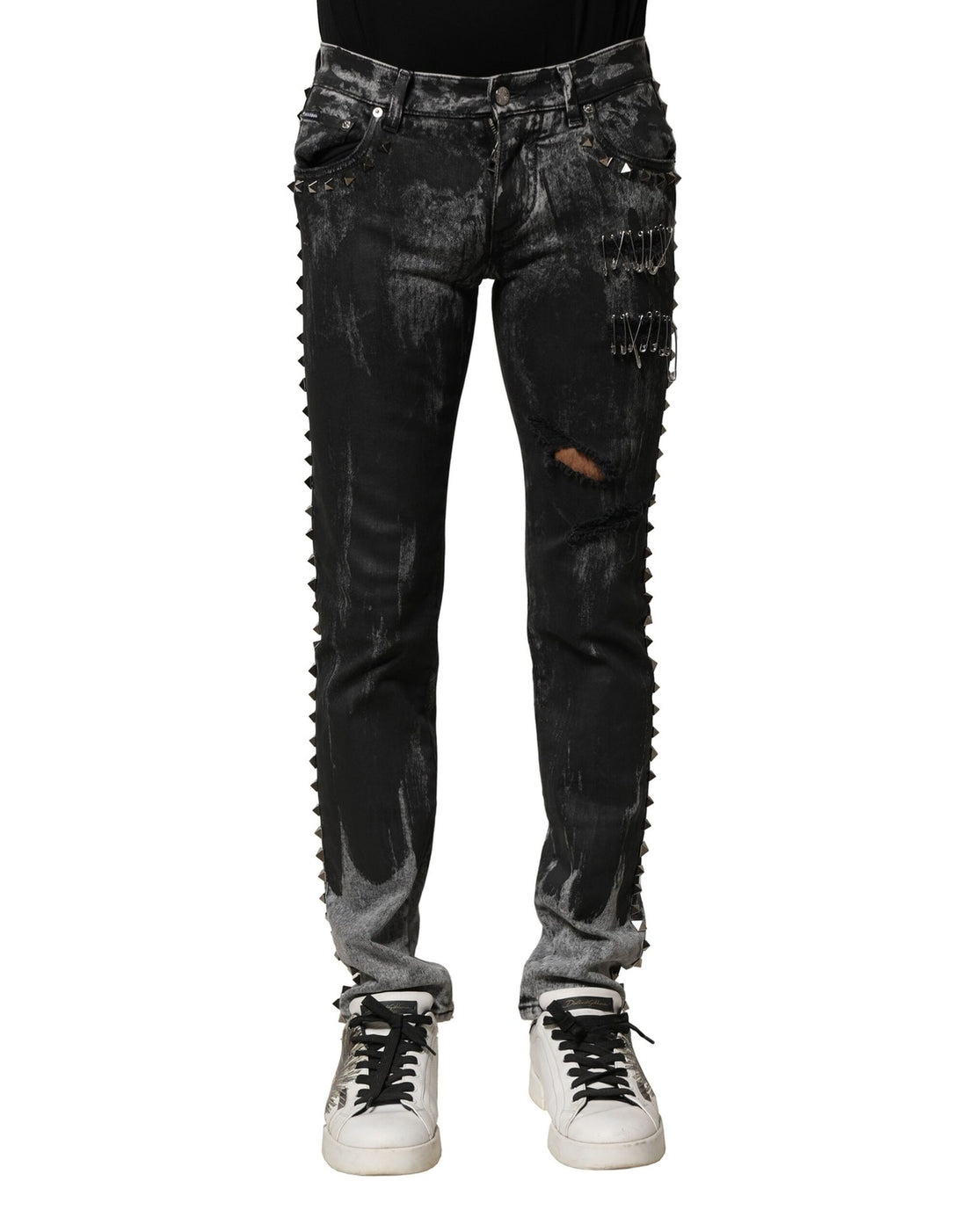 Dolce &amp;amp; Gabbana svarta tvättade utsmyckade skinny denimjeans
