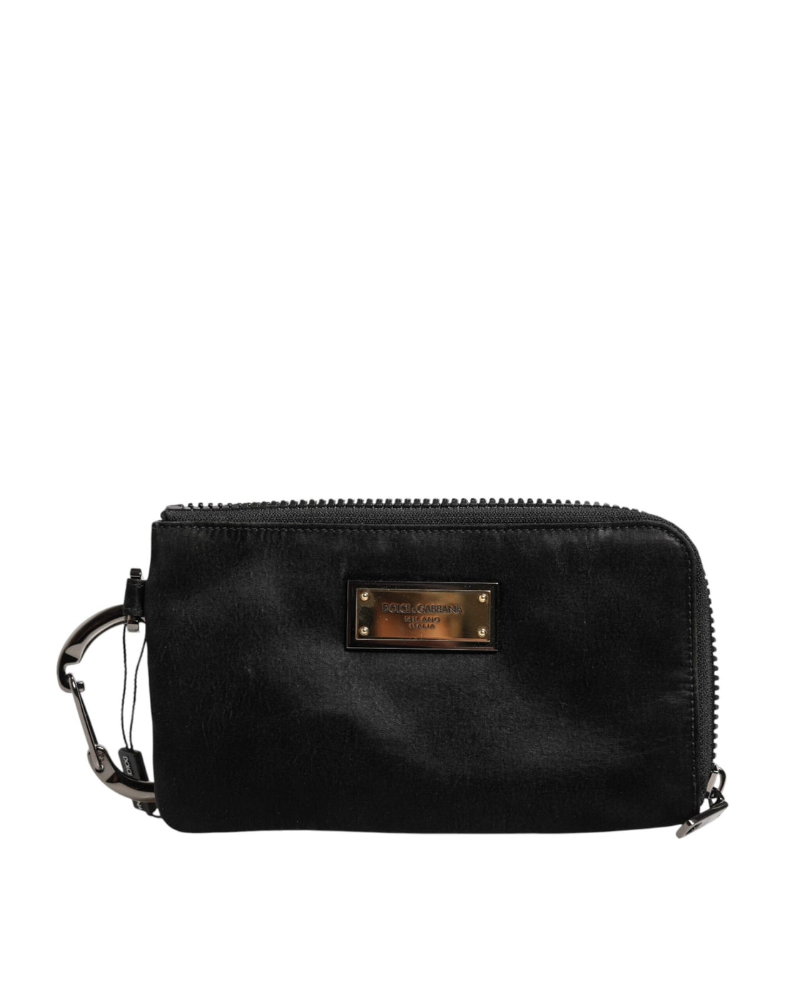 Dolce &amp;amp; Gabbana svart nylon nyckelringspåse med logotyp och plack kuvertväska