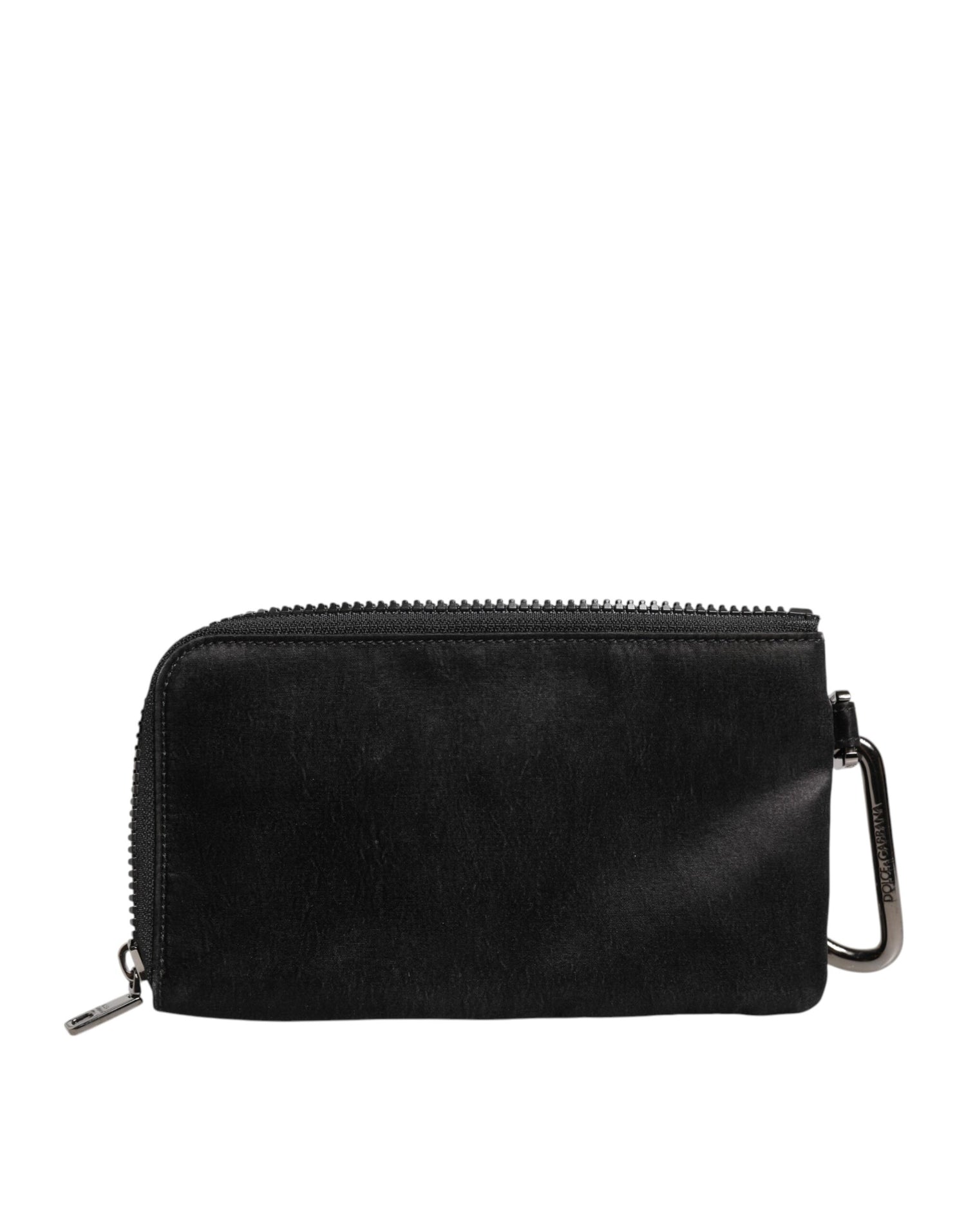 Dolce &amp;amp; Gabbana svart nylon nyckelringspåse med logotyp och plack kuvertväska