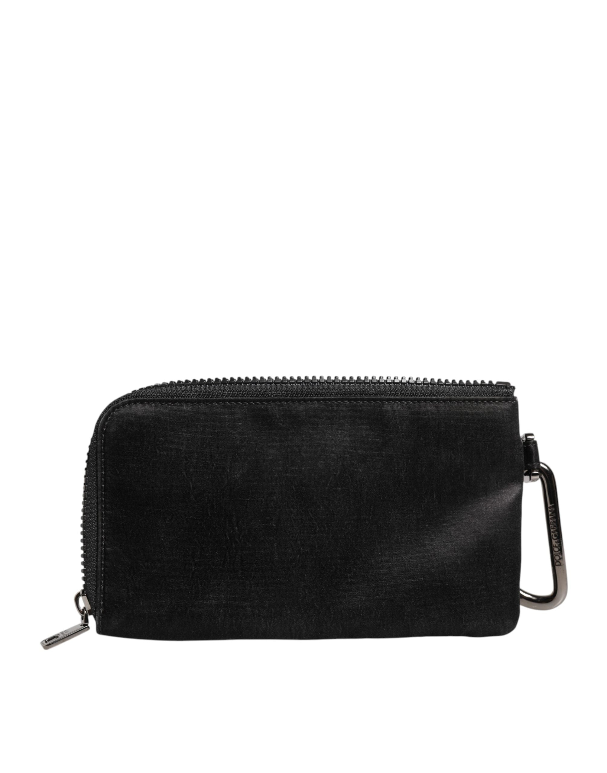 Dolce &amp;amp; Gabbana svart nylon nyckelringspåse med logotyp och plack kuvertväska