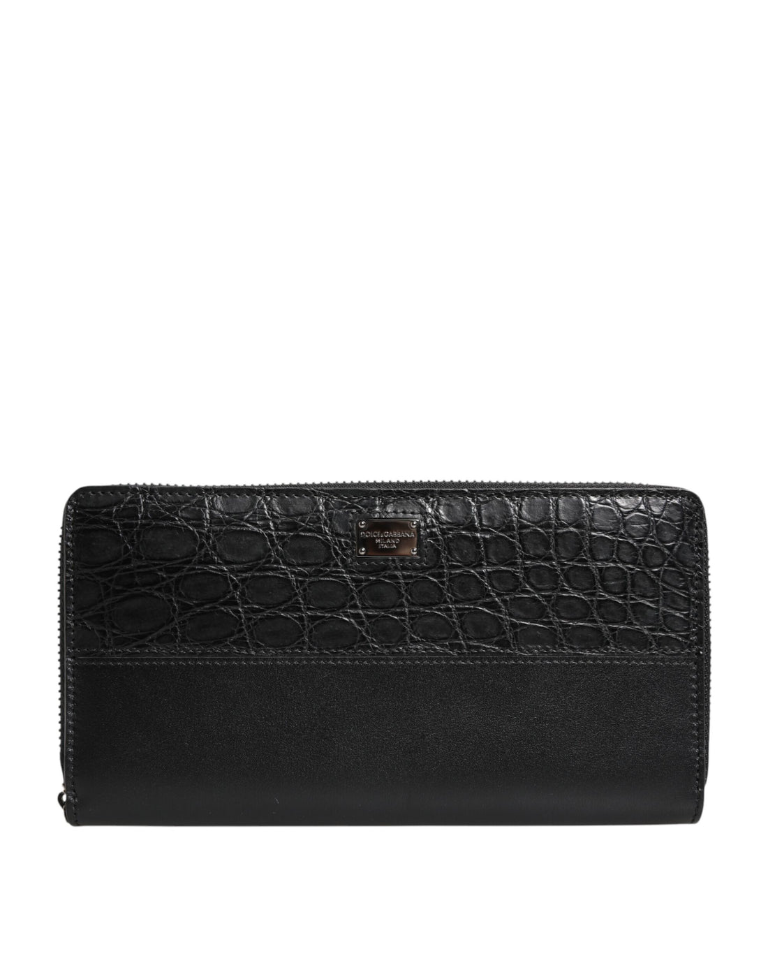 Dolce &amp;amp; Gabbana svart läderplånbok med logotyp och dragkedja runtom