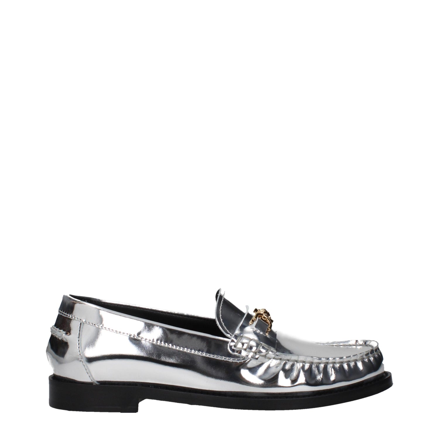 Versace Grå Läder Slip-On Loafers