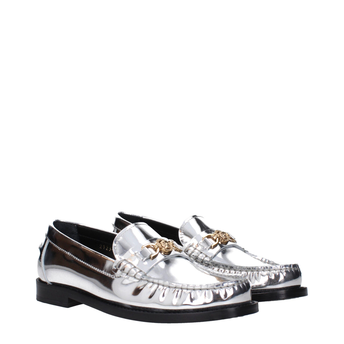 Versace Grå Läder Slip-On Loafers