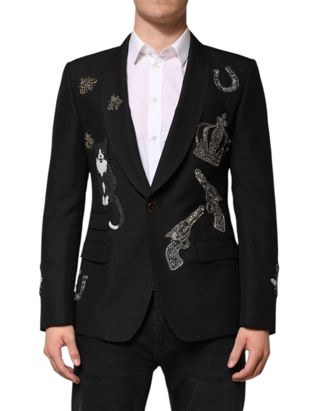 Dolce &amp;amp; Gabbana svart kavaj med bikrona och utsmyckad kavaj