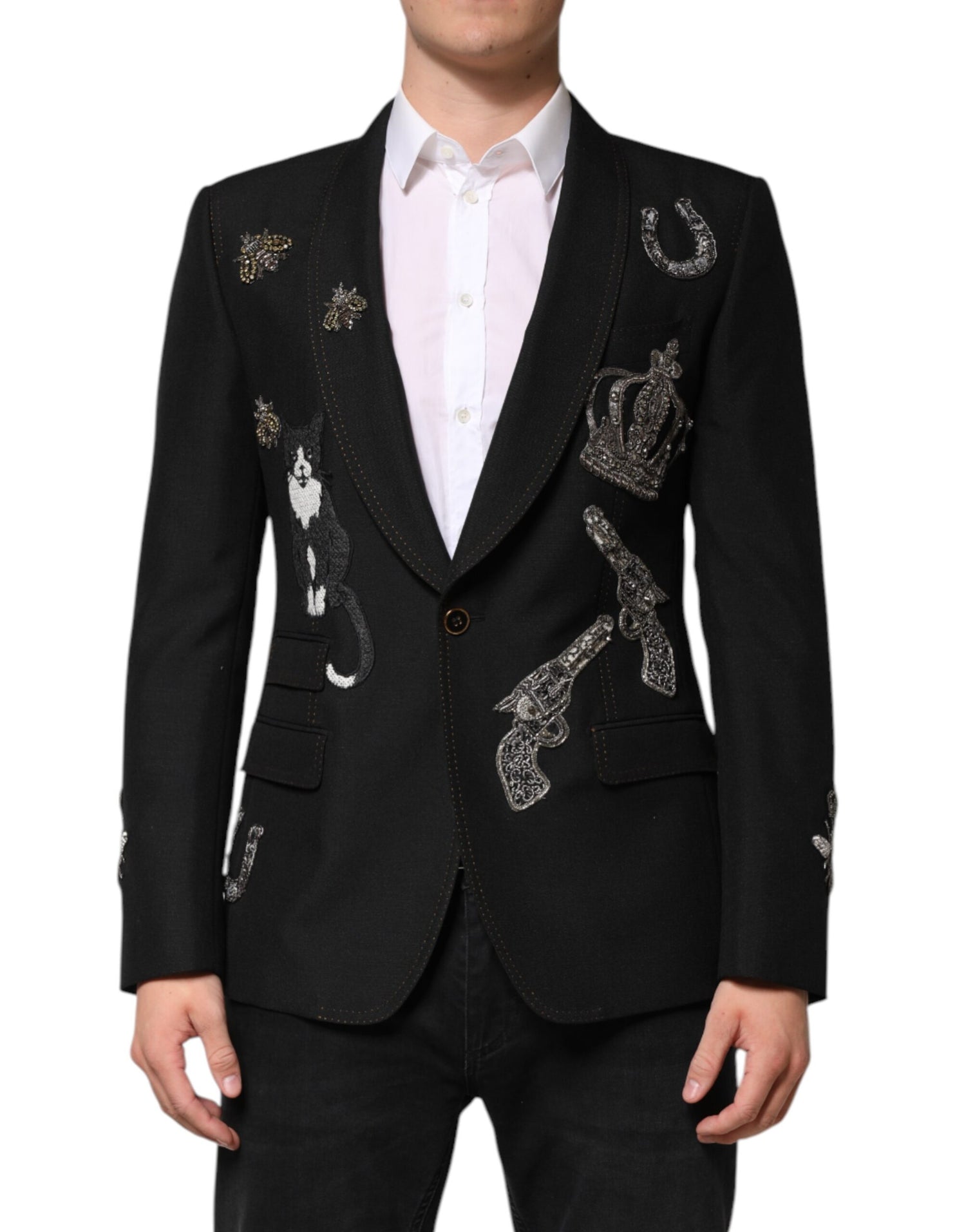 Dolce &amp;amp; Gabbana svart kavaj med bikrona och utsmyckad kavaj