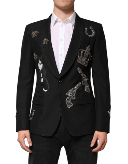 Dolce &amp;amp; Gabbana svart kavaj med bikrona och utsmyckad kavaj