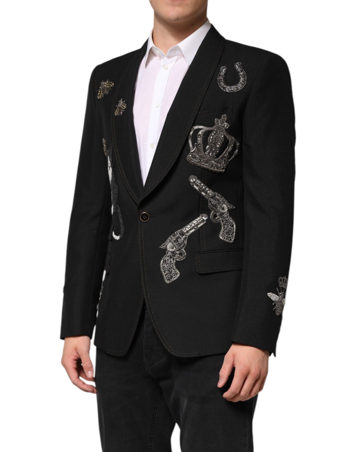 Dolce &amp;amp; Gabbana svart kavaj med bikrona och utsmyckad kavaj