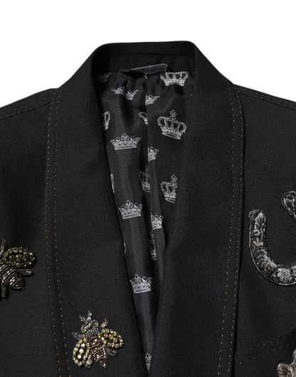 Dolce &amp;amp; Gabbana svart kavaj med bikrona och utsmyckad kavaj