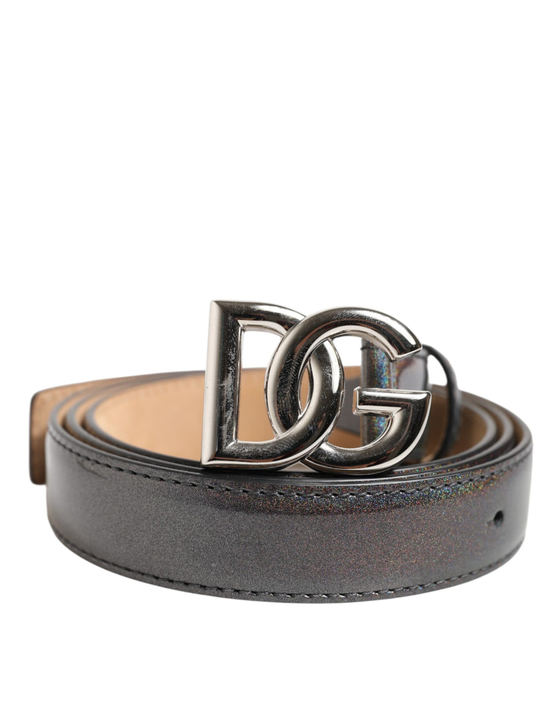Dolce &amp;amp; Gabbana Metallic Läderbälte Silverfärgat Logotypspänne