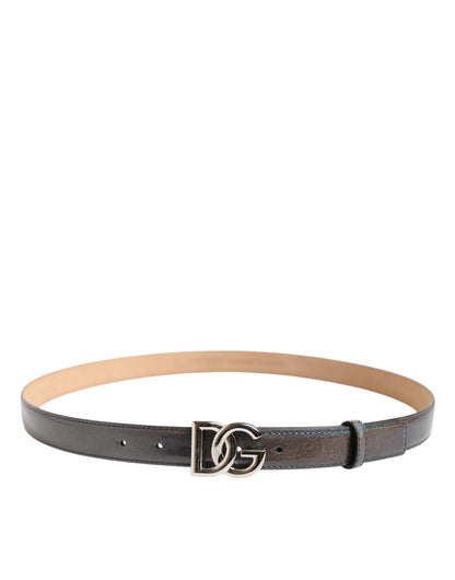 Dolce &amp;amp; Gabbana Metallic Läderbälte Silverfärgat Logotypspänne