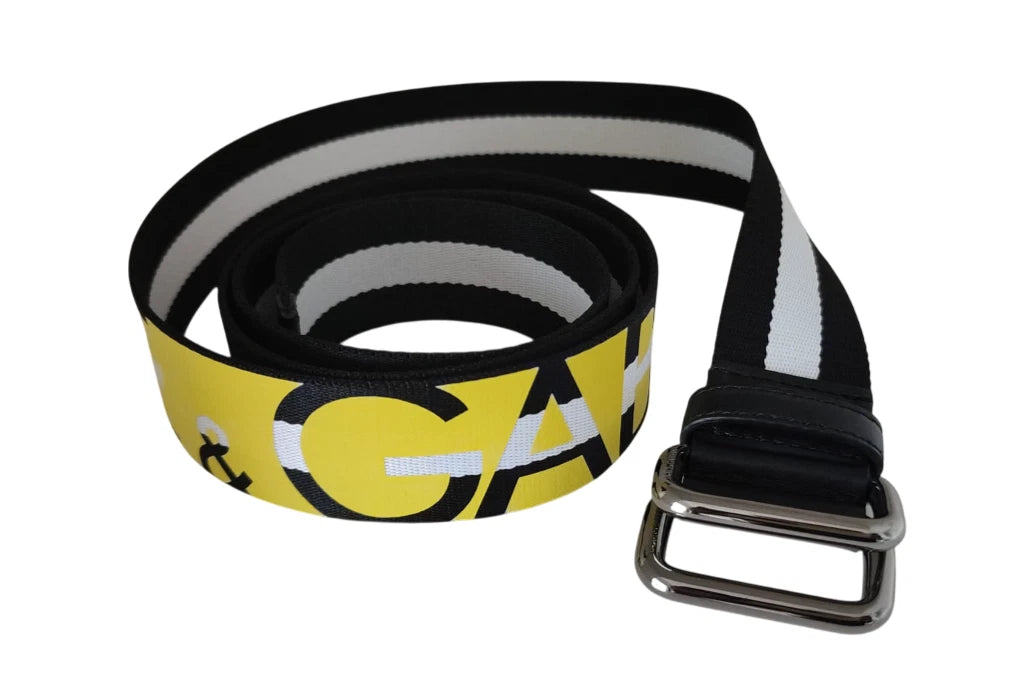 Dolce &amp;amp; Gabbana Svart Gult Logo Randigt Metallspännesbälte