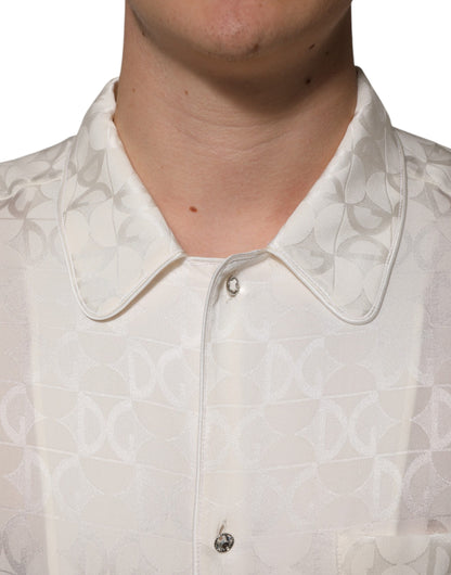 Dolce &amp;amp; Gabbana Vit Sidenskjorta med DG-logotyp och långa ärmar