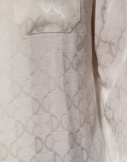 Dolce &amp;amp; Gabbana Vit Sidenskjorta med DG-logotyp och långa ärmar