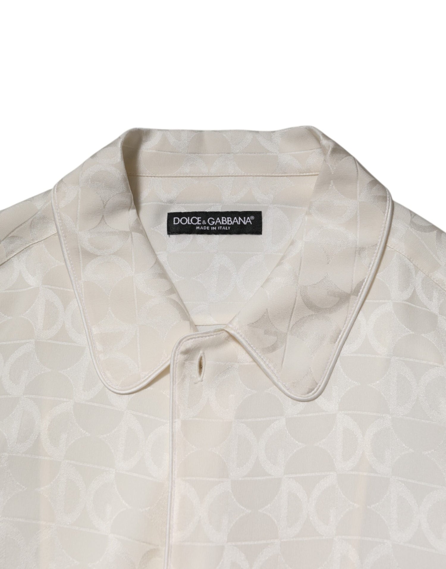 Dolce &amp;amp; Gabbana Vit Sidenskjorta med DG-logotyp och långa ärmar