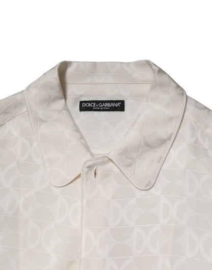 Dolce &amp;amp; Gabbana Vit Sidenskjorta med DG-logotyp och långa ärmar