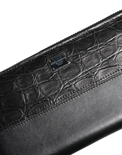 Dolce &amp;amp; Gabbana svart läderplånbok med logotyp och dragkedja runtom