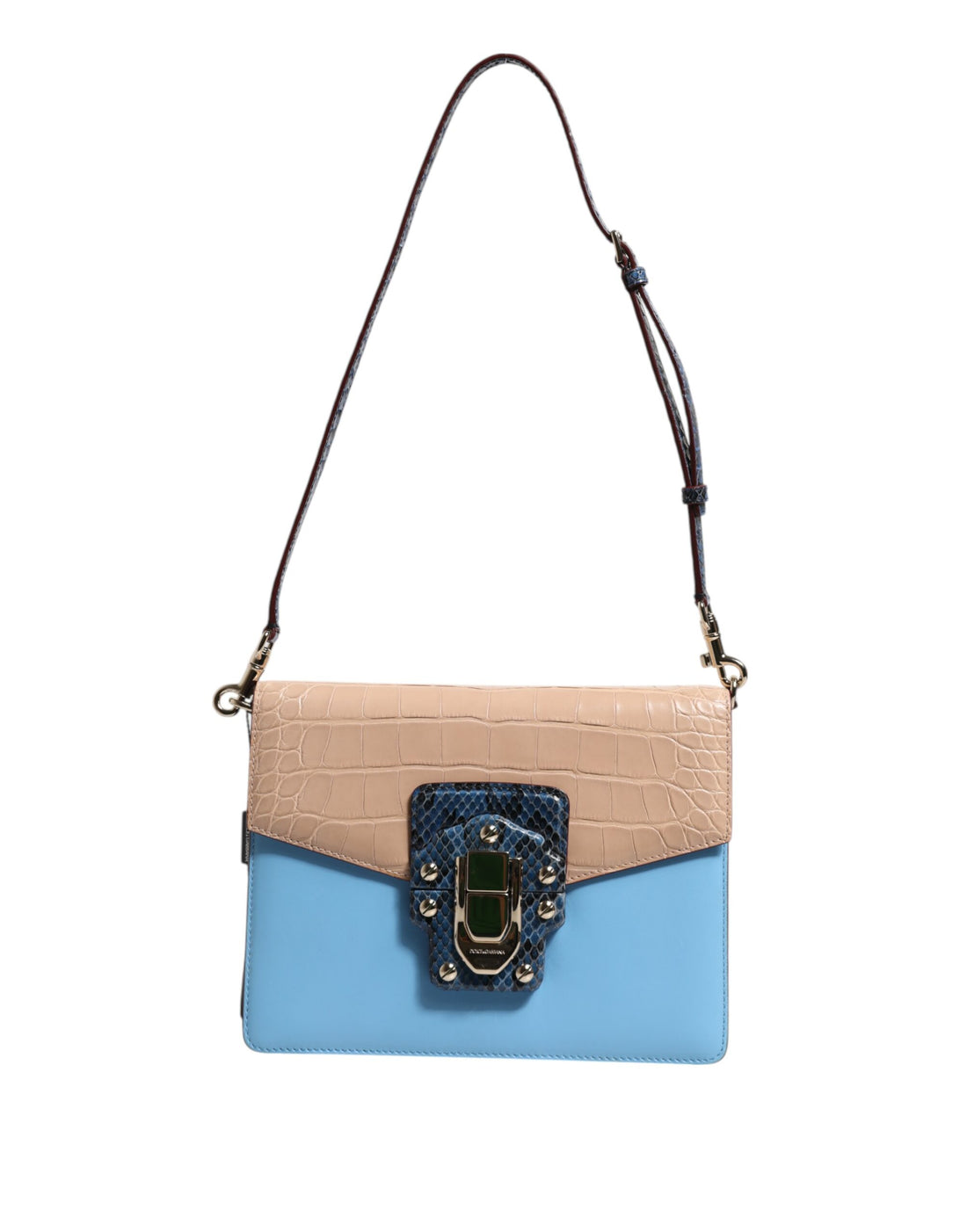 Dolce &amp;amp; Gabbana Blå Beige Exotisk Läder LUCIA Axelväska