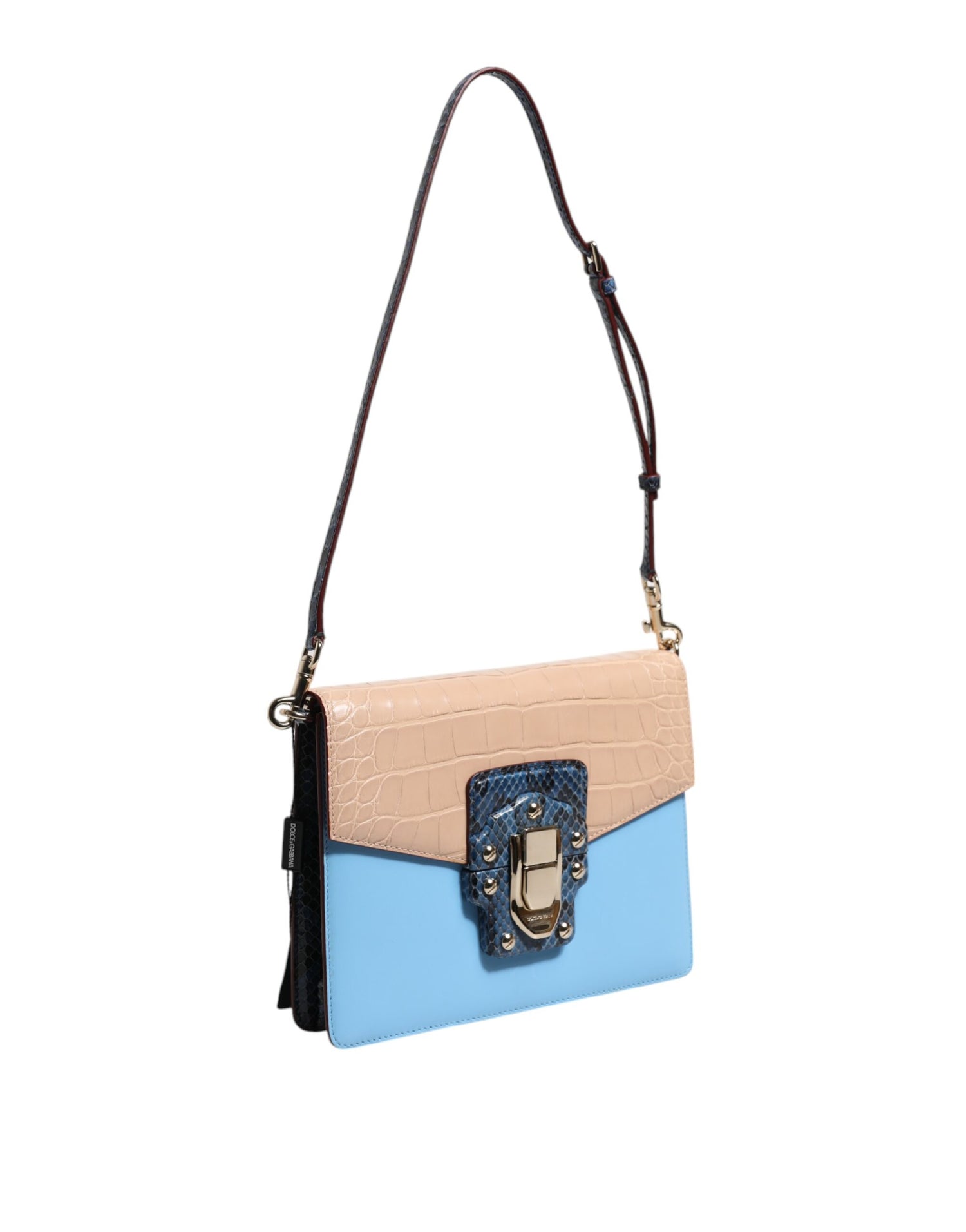 Dolce &amp;amp; Gabbana Blå Beige Exotisk Läder LUCIA Axelväska