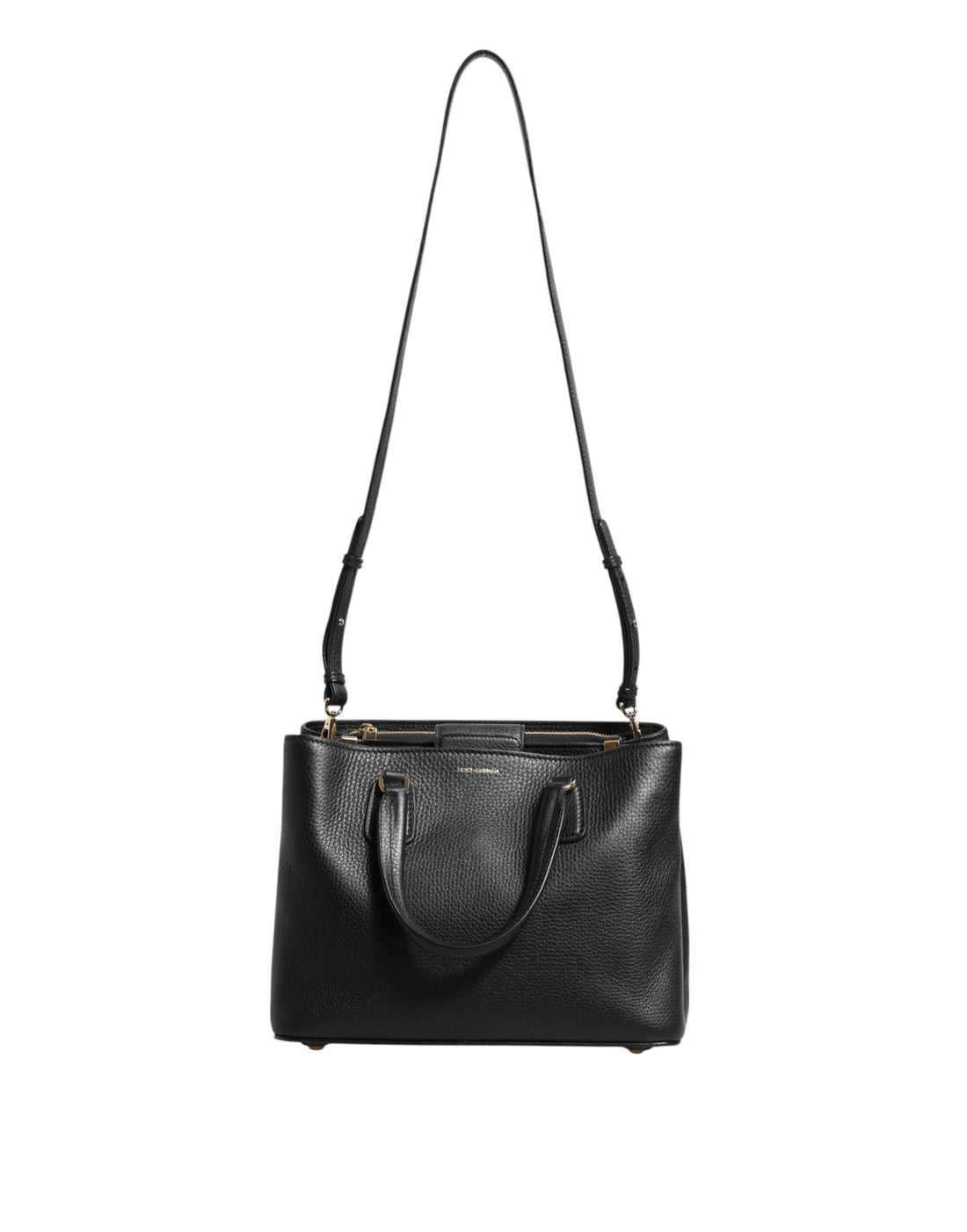 Dolce &amp;amp; Gabbana svart axelväska i kalvskinn med logotyp och plack