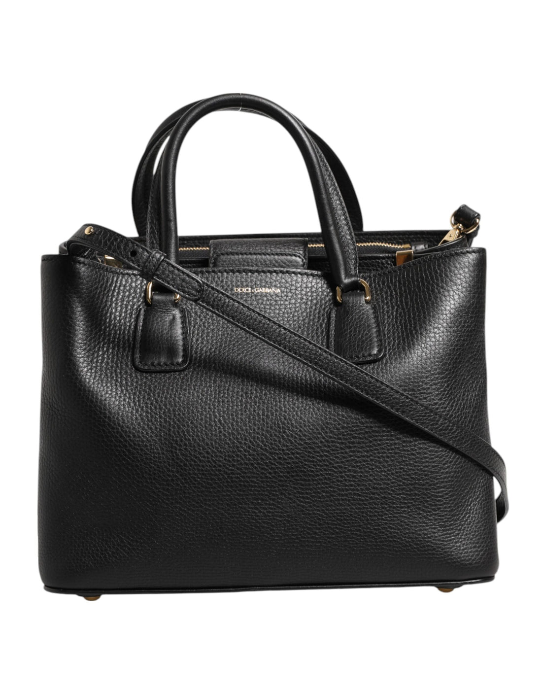 Dolce &amp;amp; Gabbana svart axelväska i kalvskinn med logotyp och plack