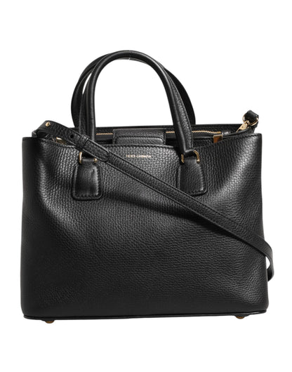 Dolce &amp;amp; Gabbana svart axelväska i kalvskinn med logotyp och plack