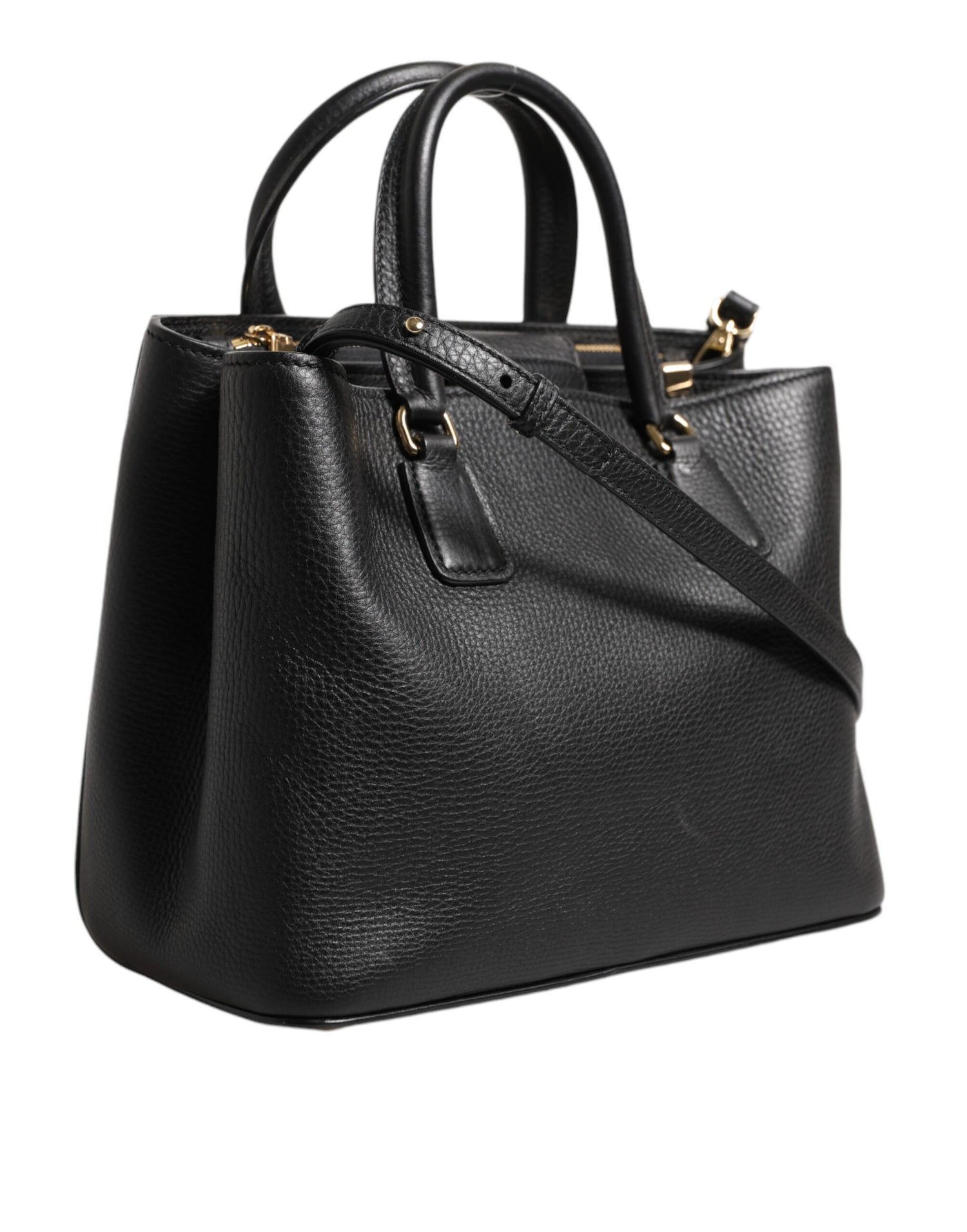 Dolce &amp;amp; Gabbana svart axelväska i kalvskinn med logotyp och plack