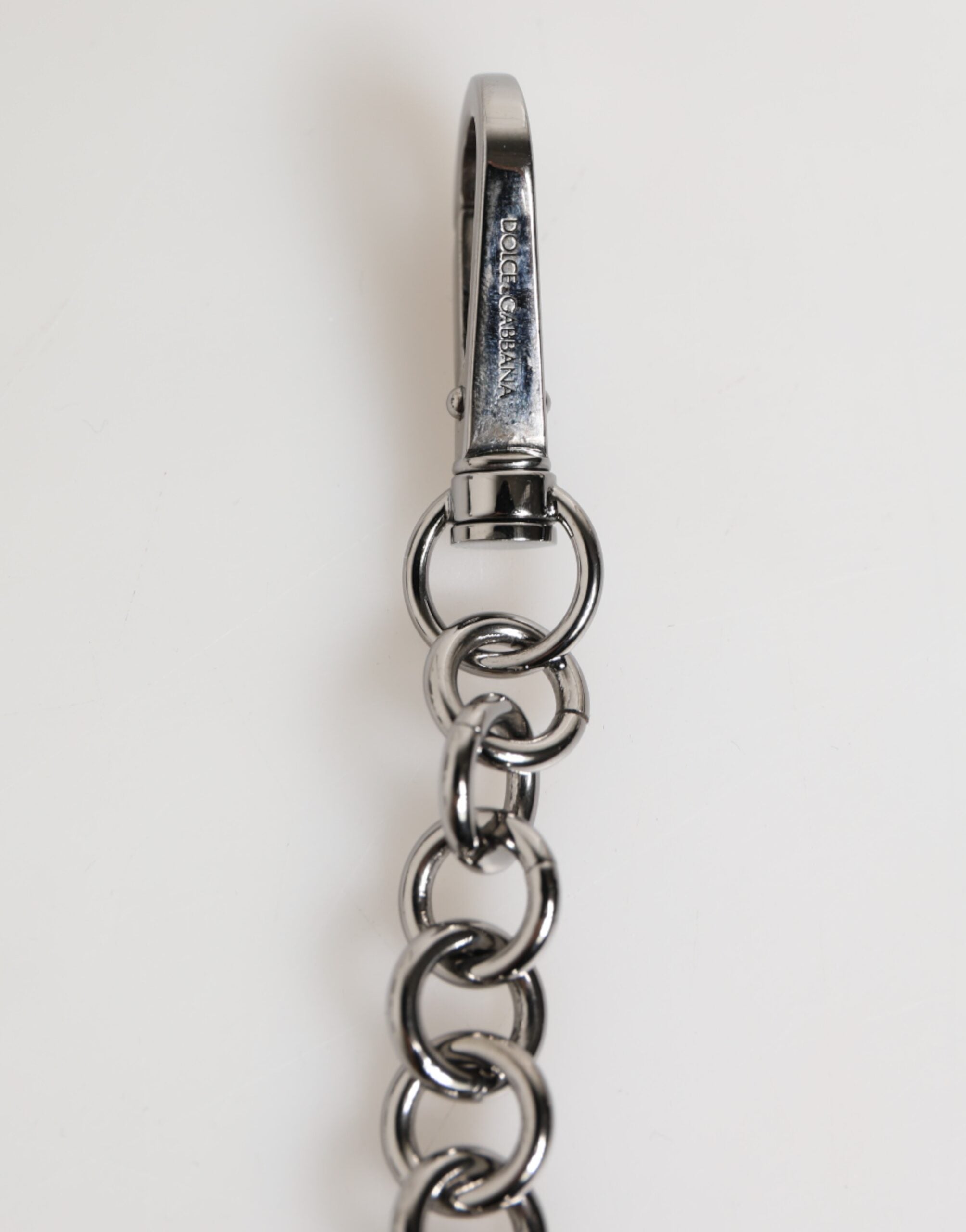 Dolce &amp;amp; Gabbana Svartvit DG Gummilogotyp Silver Herrnyckelring Nyckelring