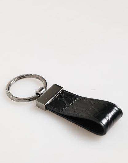 Dolce &amp;amp; Gabbana Nyckelringshållare i svart läder med logotyp i metall, herrnyckelring