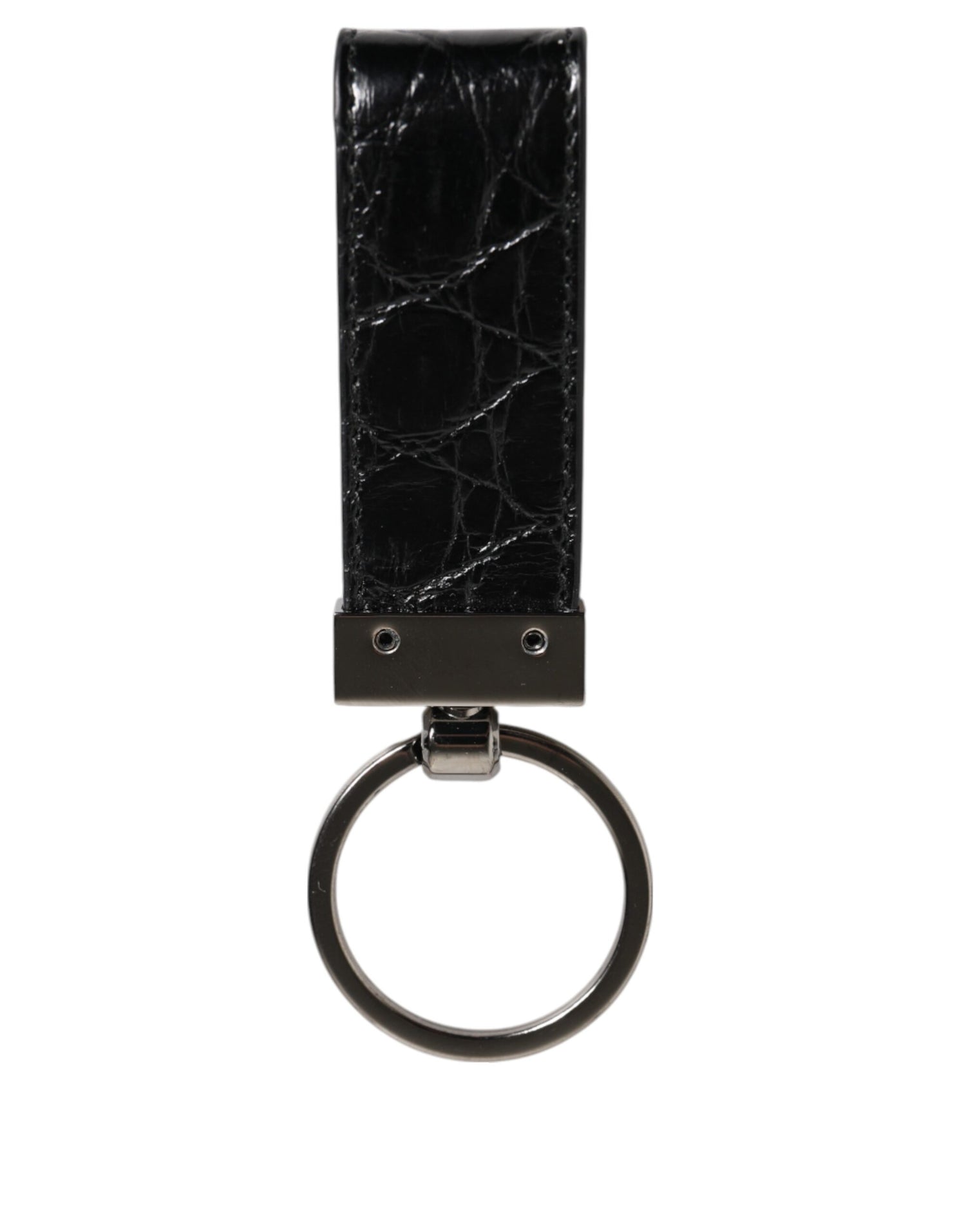 Dolce &amp;amp; Gabbana Nyckelringshållare i svart läder med logotyp i metall, herrnyckelring