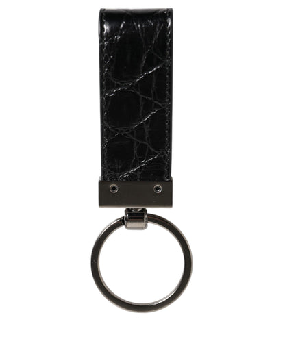 Dolce &amp;amp; Gabbana Nyckelringshållare i svart läder med logotyp i metall, herrnyckelring